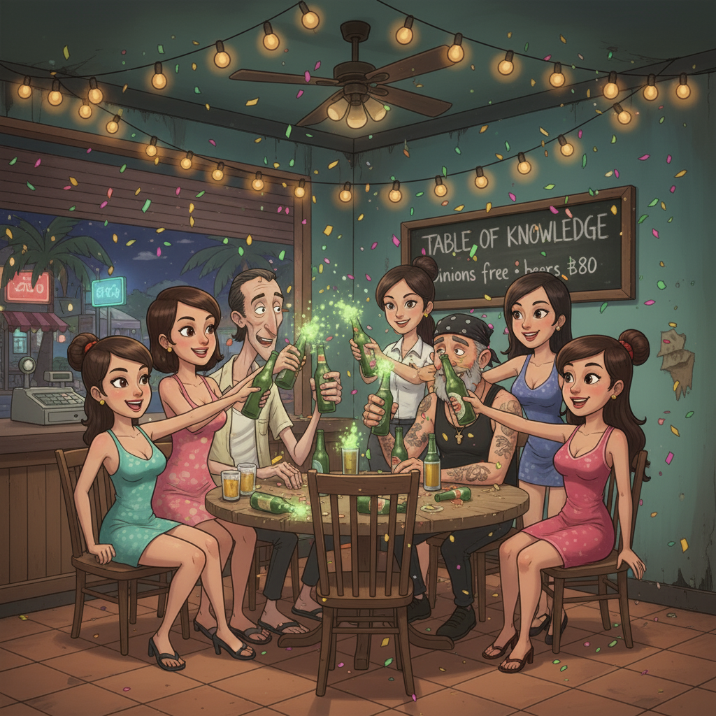 A table of regulars celebrating in a Pattaya bar